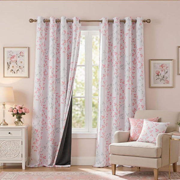 MEETSKY Pink Curtains for Girls Bedroom 95% Blackout Nursery Curtains 84 Inches