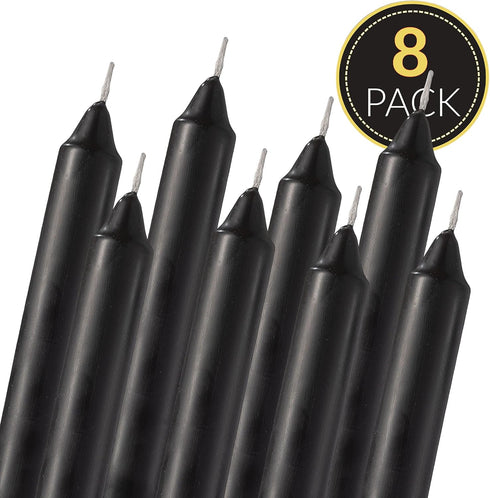 Straight Black Candlesticks Pack of 8, 6" Coated Black Unscented Candles for Halloween, Wedding, Home Decoration