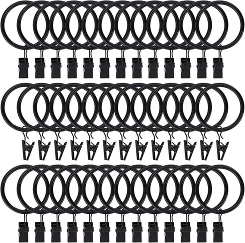 44pcs Rustproof Curtain Rings with Clips Hooks, 1.5 inch Matte Metal Stainless Steel Drapery Rings for Tension Rods,