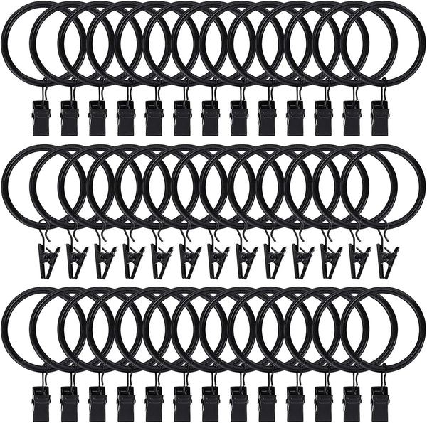 44pcs Rustproof Curtain Rings with Clips Hooks, 1.5 inch Matte Metal Stainless Steel Drapery Rings for Tension Rods,