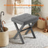 Sweetcrispy Vanity Stool Ottoman, Square Linen Makeup Stool Metal X Legs, Small Footstool Chair for Vanity, Modern