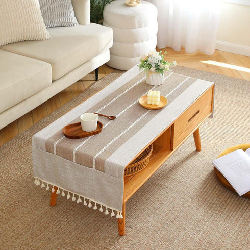 SIELUNO Coffee Table Cover, Rustic Farmhouse Rectangle Table Cloth Cotton Linen Waterproof