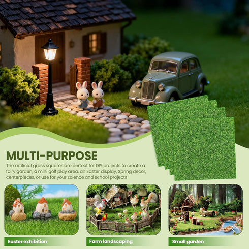 Wrzuzs 4Packs 6x6 Inch Artificial Grass for Fairy Garden Accessories and Miniature Dollhouse Decor, Fake Grass