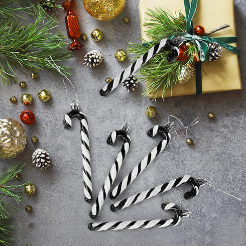 GWHOLE 12 PCS Candy Cane Christmas Decoration, Black and White Plastic Candy Cane Ornaments for Christmas Tree Wreath