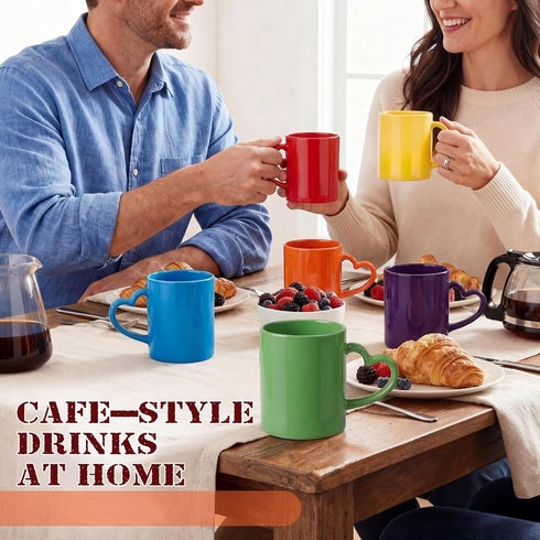 Set 6, 10 oz Pickmesh Colorful Ceramic Coffee Mug of Rainbow Enamel Mugs with Handles, Dishwasher and Microwave Safe