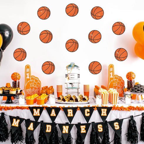 Glitter Basketball Cutouts - 100 Pcs DIY Paper Shapes for Sports Theme Party Decorations, Baby Shower, and Classroom