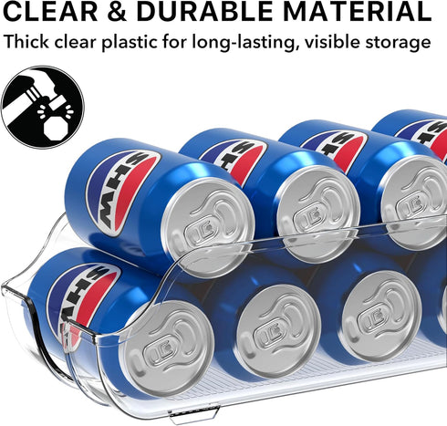 Set 2 Simple Houseware Soda Can Organizer and Dispenser for Refrigerator / Pantry, Clear