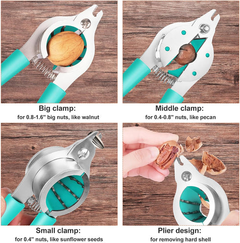 Handle-2 Nut Crackers for All Nuts Heavy Duty Walnut Cracker with Plier for Easy Cracking Stainless Steel Nut Cracker