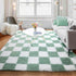 KICMOR 5x8 Cozy Living Room Rugs Sage Green and White, Large Fluffy Furry Shaggy Fuzzy Checkered Area Rug Bedroom Big