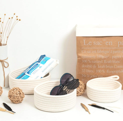 Set 3 Closet MINTWOOD Design of Cotton Rope Nesting Bowls, Small Catch All Basket, Cute Baskets and Bins for Shelves