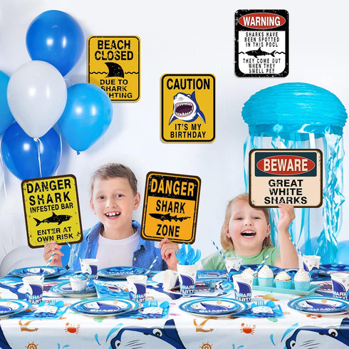 WERNNSAI Shark Zone Party Decorations, 6 PCS 8'' Funny Wall Decor Signs for Boys Kids Birthday Ocean Theme Party