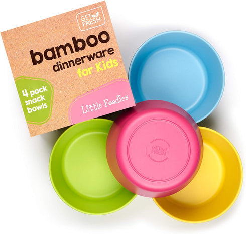 GET FRESH Bamboo Kids Snack Bowls - Set of 4, BPA Free, Dishwasher Safe & Stackable