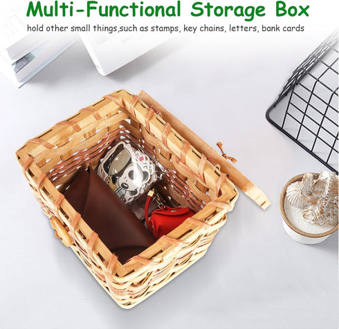 Primo Lines Bamboo Recipe Box with 2 Slots, 25 Recipe Cards, 12 Dividers, Wicker Picnicbasket Set
