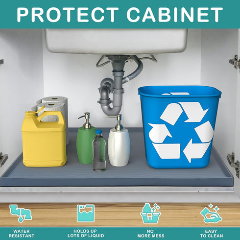 Under Sink Mat, 31'' x 22'' Waterproof Silicone Under Sink Liner Drip Tray, Sink Cabinet Protector Mats for Kitchen