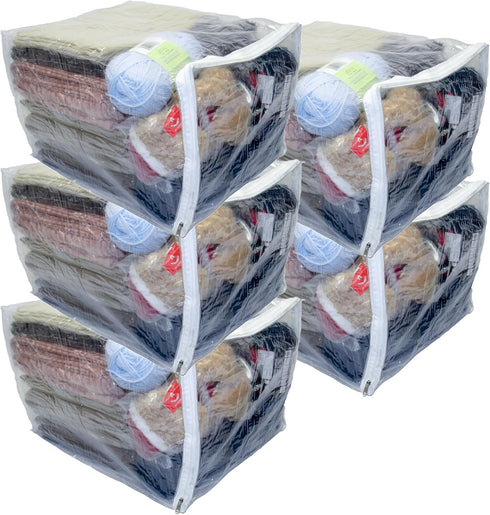 X-Large Heavy Duty Vinyl Zippered Storage Bags, Clear, 5-Pack for Sweaters, Blankets, Comforters