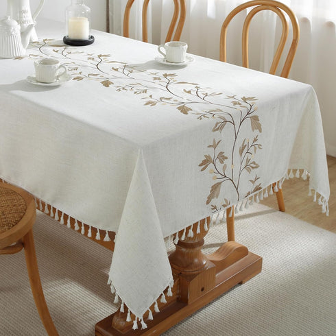 Alsoo Embroidered Tablecloth Rectangle 55 x 75 Inch, Farmhouse Otanical Floral Table