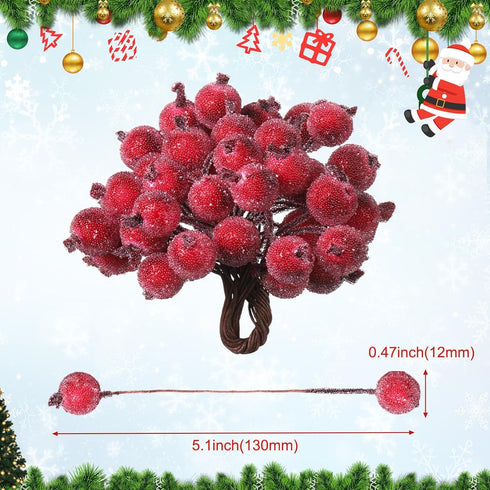 400 12 mm Tatuo Pcs Dark Red Berries Stems Artificial Frosted Holly Berries for Christmas Tree Decor Rustic Fake
