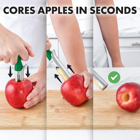 Zulay Premium Apple Corer, Easy to Use Durable Remover for Pears, Bell Peppers, and Apples - Stainless Steel Green