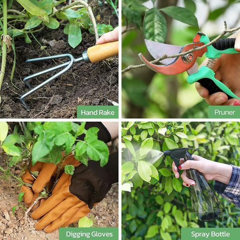 9-Piece Set, Grenebo Gardening Tools Heavy Duty Garden Hand Tools with Fashion and Durable Garden Tools Organizer