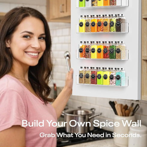 2 Pack, 12 Inch Wall Mounted Acrylic Spice Rack Clear Pantry Door Organizer, Floating Spice Organizer, Adhesive