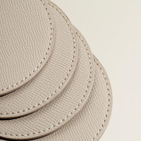 Set 4 OLETHA Drink Coasters, of - Aesthetic Round Coaster for Coffee Bar, Dining Table, Office Desk - Ivory