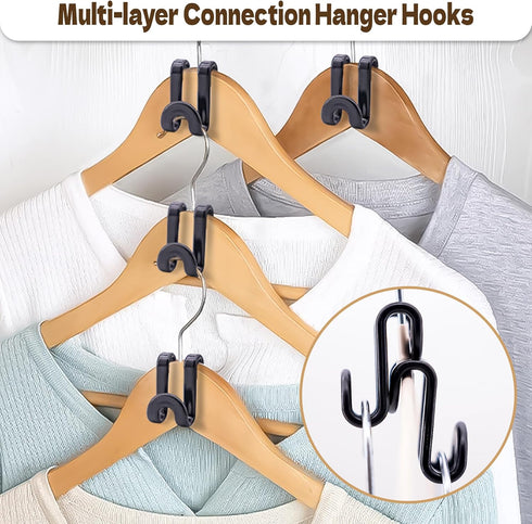 Mlici Clothes Hanger Connectors - 60 Pcs Heavy Duty Plastic Mini Hooks for Space Saver Closet Organizer, Black