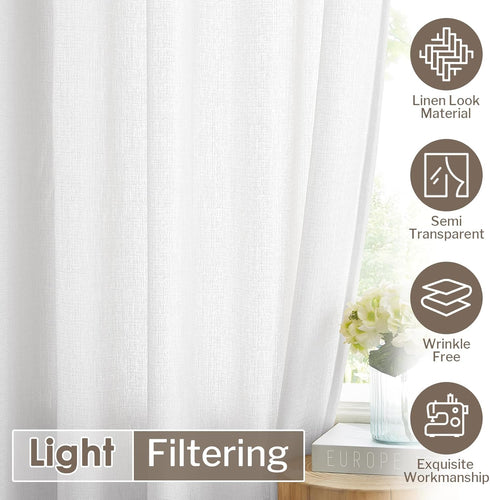 Melodieux White Semi Sheer Curtains, 63 Inch Length for Bedroom Living Room, 2 Panels, Light Filtering Drapes