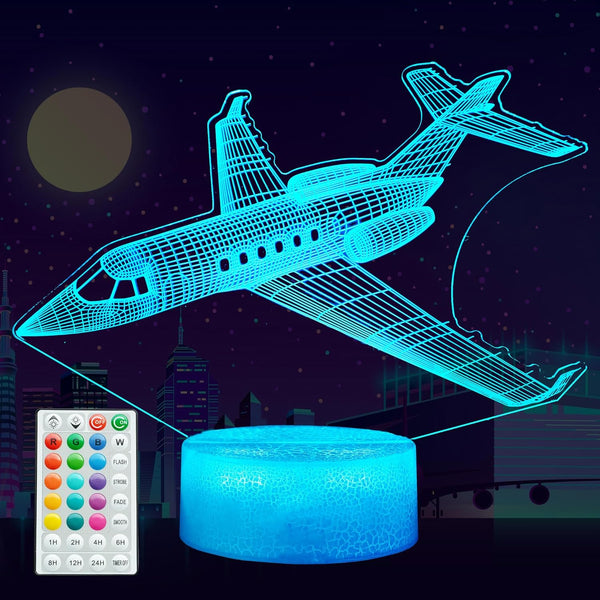 Airplane Night Light, Plane Gifts, Aviation 3D Illusion Night Light with 16