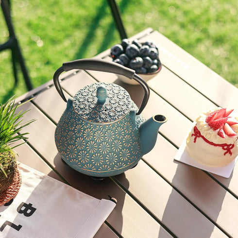 32oz 950ml Cast Iron Teapot, Japanese Sakura Blossom Pattern Tea Kettle, Stovetop Safe, Infuser for Loose Leaf