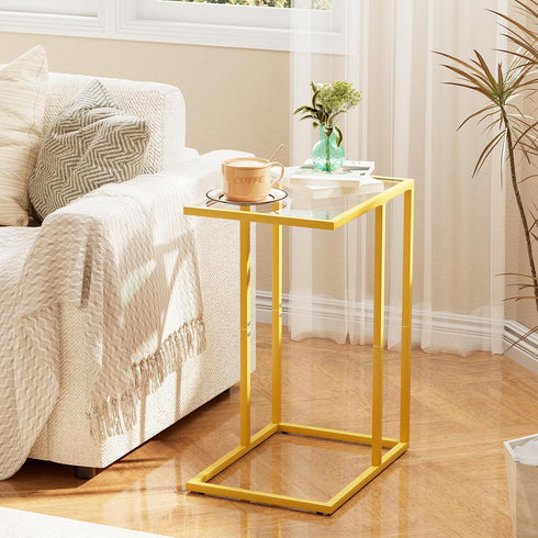 Easy Paws C Table Side End Table, Small C Shaped Table for Sofa,Glass Couch Sofa Tray Snack Table for Living Room