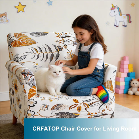 1 Sofa,02 CRFATOP Stretch Piece Chair Covers with Arms Printed Accent Chair Cover Armchair Flower Soft Banquet Armchair