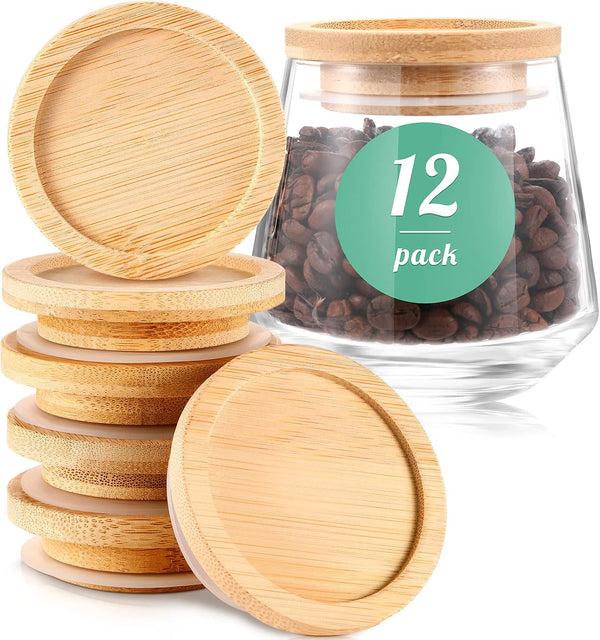 Yogurt Jar Lids Set Bamboo Wood with Silicone Sealing Rings Storage Canning