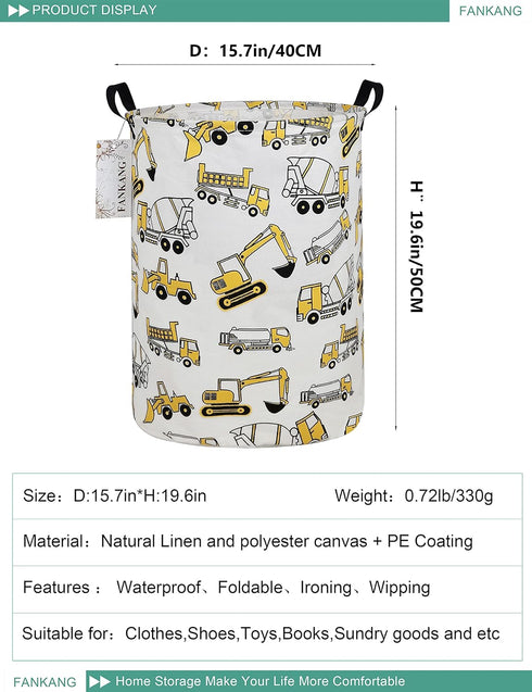 FANKANG Storage Basket, Nursery Hamper Canvas Laundry Basket Foldable with Waterproof PE Coating Large Storage Baskets