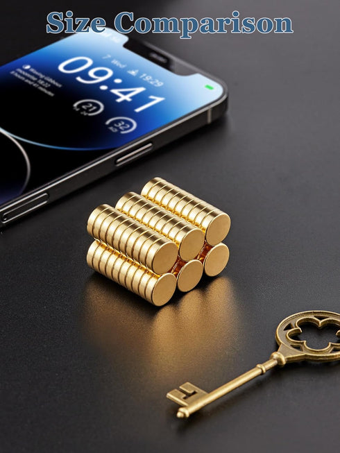 SMARTAKE 80 Pcs Small Round Refrigerator Magnets, 10x2.6mm Neodymium Office Magnets for Home, Kitchen, School (Gold)