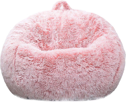 Kisoy Fluffy Stuffed Animal Storage Bean Bag Chair Cover (No Filler), Faux Fur Comfy Bean Bag Cover for Organizing