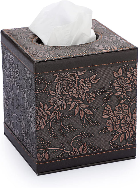 Sumnacon Square Leather Tissue Box Cover - Stylish Cube Tissue Box Holder with Magnetic Bottom, Decorative PU Tissue
