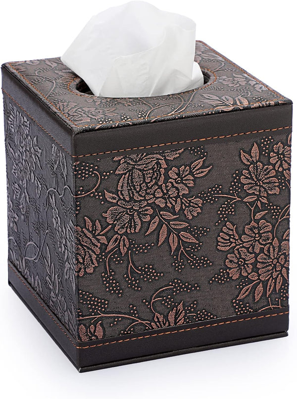 Sumnacon Square Leather Tissue Box Cover - Stylish Cube Tissue Box Holder with Magnetic Bottom, Decorative PU Tissue