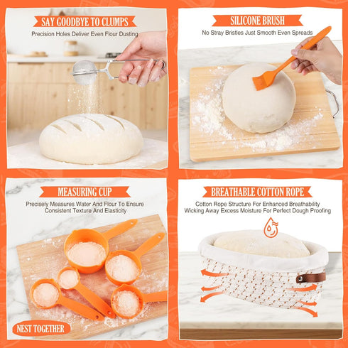 VEDALIO Sourdough Starter Kit, Sourdough Bread Baking Supplies, Sour Dough Starter Kits, Woven Bread Proofing Basket