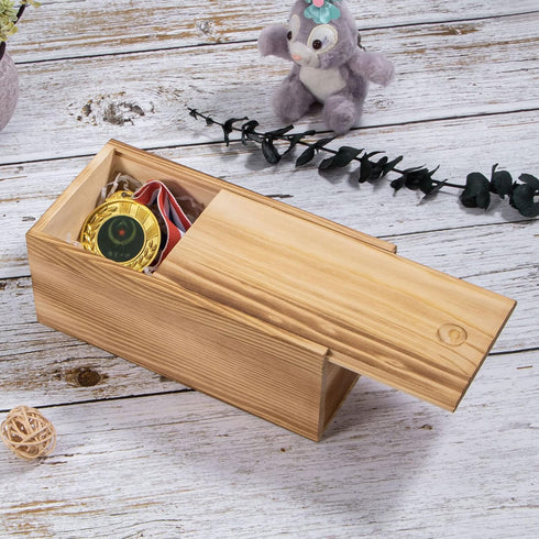 Vintage Wood Box with Slide Lid - 7.8'' x 3.9'' Keepsake Storage Wooden Box for Art Hobbies, DIY Lovers