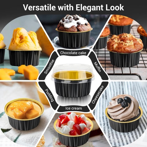 EUSOAR Ramekins with Lids, 25pcs 5oz Aluminum Foil Baking Dessert Cups, Mini Muffin Creme Brulee for Wedding Party