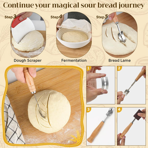 krhhchi Sourdough Starter Kit, Sourdough Bread Baking Supplies with Bread Proofing Basket, Starter Jar, Bread Making
