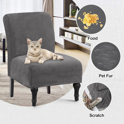 TOPYUMH Armless Velvet Accent Chair Covers Luxury High Stretch Chair Slipcovers for Large Chairs, Removable Furniture