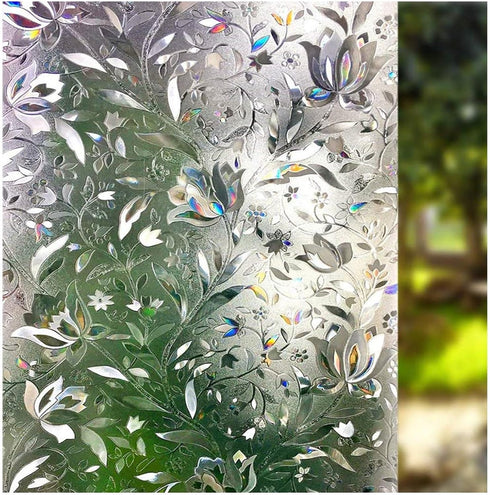 LEMON CLOUD Decorative Window Privacy Film, 3D Stained Glass Window Sticker, Anti-UV Sun Blocker (Rainbow Tulip Design,