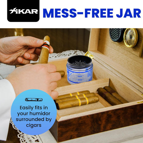 XIKAR Crystal Gel Humidifier Jar for Cigar Humidors, 4oz, Reusable Crystals, Regulates 70% Humidity