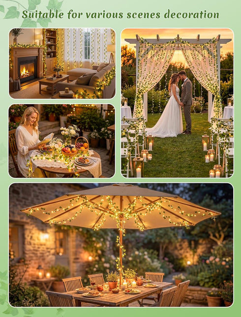 Lights,23ft in,73 Vines with Fairy Ivy Leaf Lights Plug LED Lighted Fake Garland with Remote Indoor Outdoor