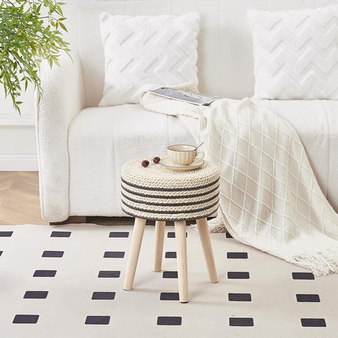 Cpintltr Round Ottoman Footstool Natural Seagrass Foot Stool Pouf Ottomans with Solid Wood Legs Hand Weave Hyacinth