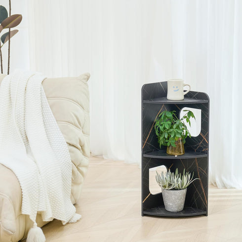 3-Tier Black Small Corner Shelf Stand, Waterproof Bathroom Storage, Toilet Paper Storage, Corner Table for Small Spaces
