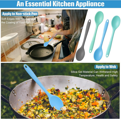 4 Pcs Multicolor Silicone Mixing Spoons Nonstick Heat Resistant Cooking Spoon for Kitchen Baking Serving Stirring