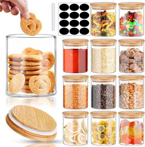 SLifeJars - Glass Jars with Bamboo Lids 16 oz, 12pcs Glass Food