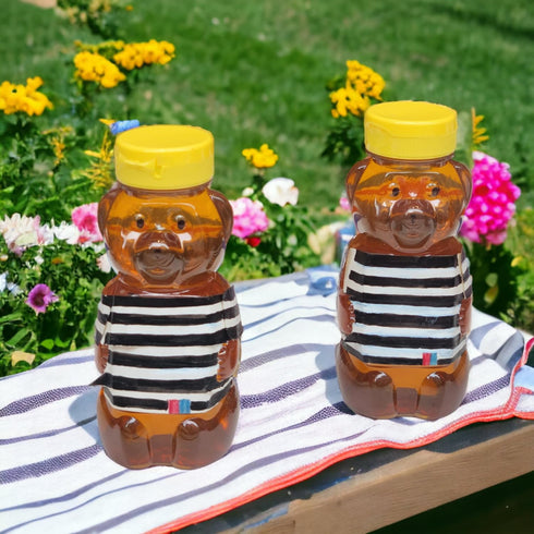 18 Pack 8 oz 12 oz Nakpunar fl Plastic PET Honey Bear Jars, Squeeze Bottles with Yellow Flip-Top Dispenser Caps w/Seals